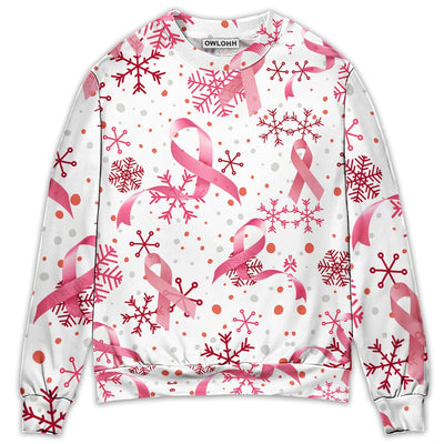 Sweater / S Breast Cancer Pink Ribbon Merry Christmas - Sweater - Ugly Christmas Sweaters - Owls Matrix LTD
