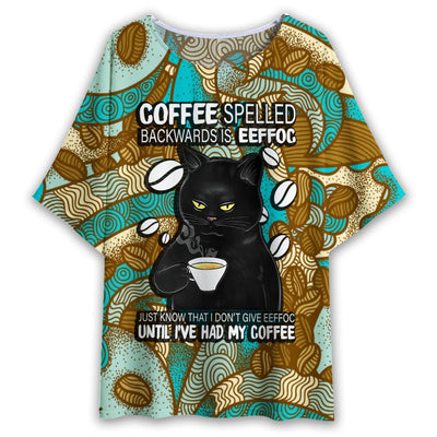 S Black Cat Coffee Spelled - Women's T-shirt With Bat Sleeve - Owls Matrix LTD