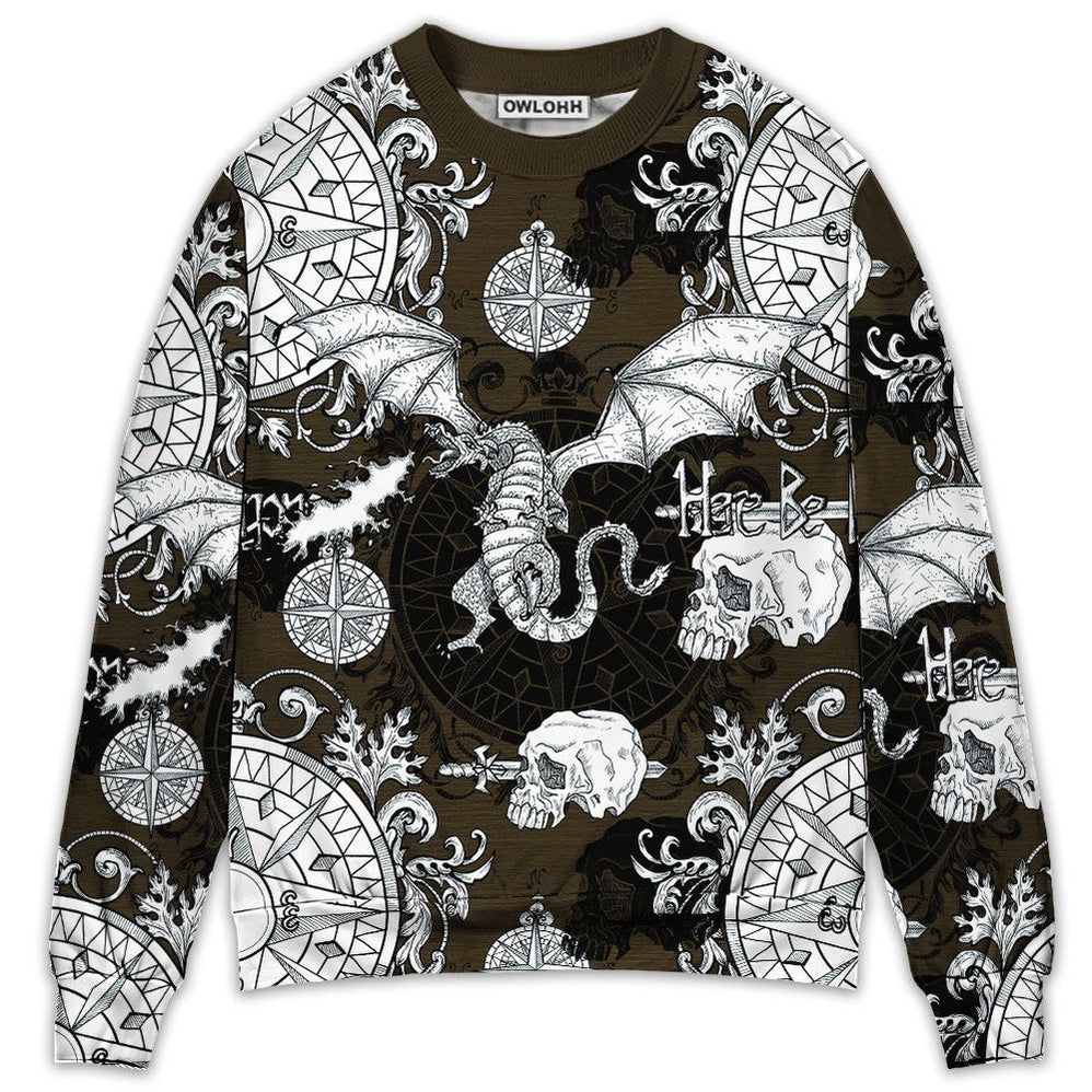 Sweater / S Dragon Flying With Skull Gothic Style - Sweater - Ugly Christmas Sweaters - Owls Matrix LTD
