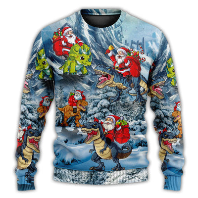 Christmas Sweater / S Christmas Santa Claus Riding Dinosaur Christmas Tree Gift Light Art Style - Sweater - Ugly Christmas Sweaters - Owls Matrix LTD