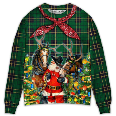 Sweater / S Christmas Santa Cowboy Christmas Green Style - Sweater - Ugly Christmas Sweaters - Owls Matrix LTD