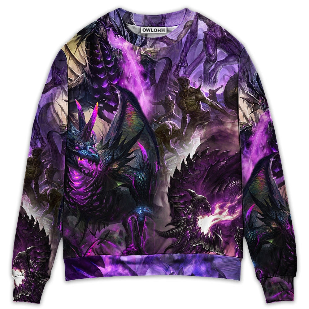 Sweater / S Dragon Purple Skull Monster Lightning Fight Art Style - Sweater - Ugly Christmas Sweaters - Owls Matrix LTD