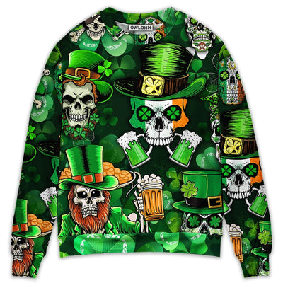 Irish Skull St Patrick's Day Green Light - Sweater - Ugly Christmas Sweaters - Owls Matrix LTD