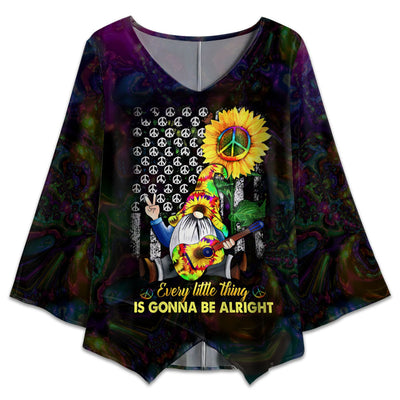 S Hippie Gnome Sunflower US Flag - V-neck T-shirt - Owls Matrix LTD