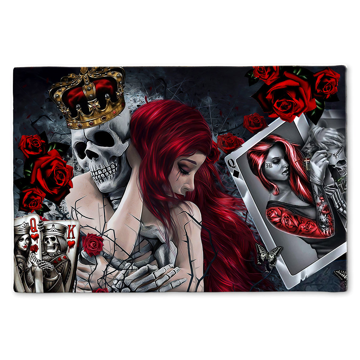 S ( 16X24 INCHES ) Skull Love Is Life Rose - Doormat - Owls Matrix LTD