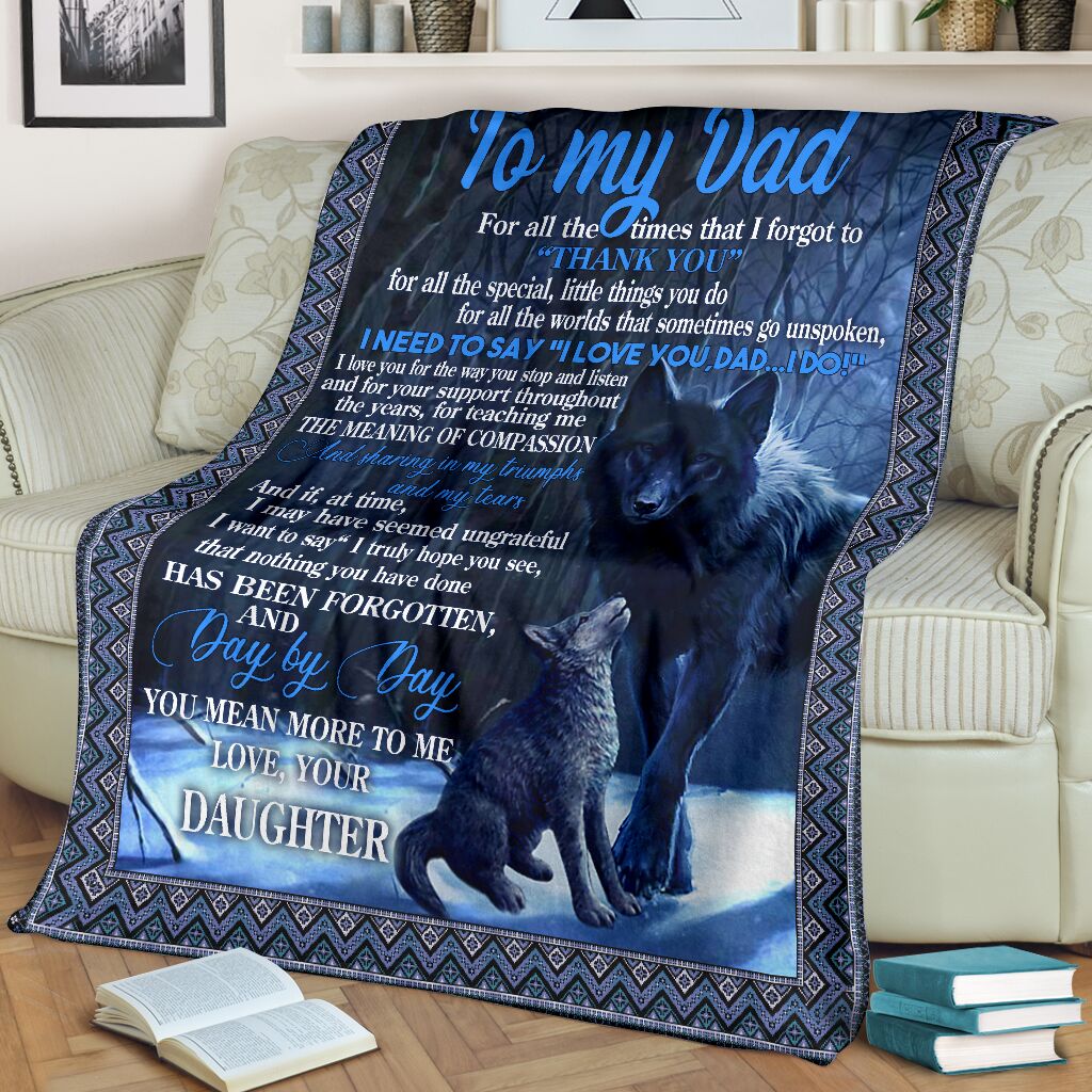 Wolf To My Dad Blue Style - Flannel Blanket - Owls Matrix LTD