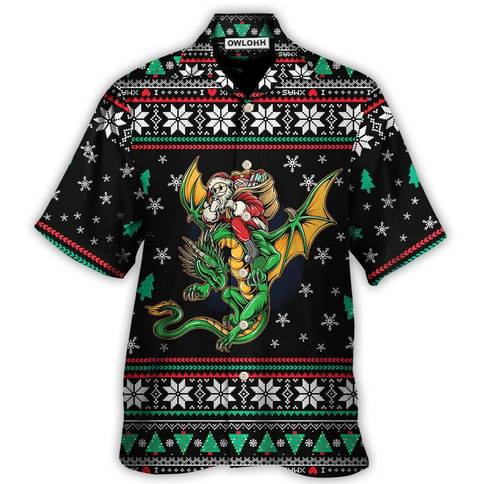 Hawaiian Shirt / Adults / S Christmas Santa Claus With Dragon - Hawaiian Shirt - Owls Matrix LTD