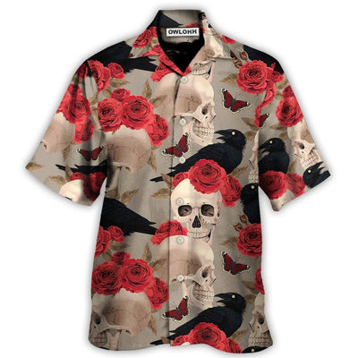 Hawaiian Shirt / Adults / S Skull With Rose Flower And Raven Gothic Style - Hawaiian Shirt - Owls Matrix LTD