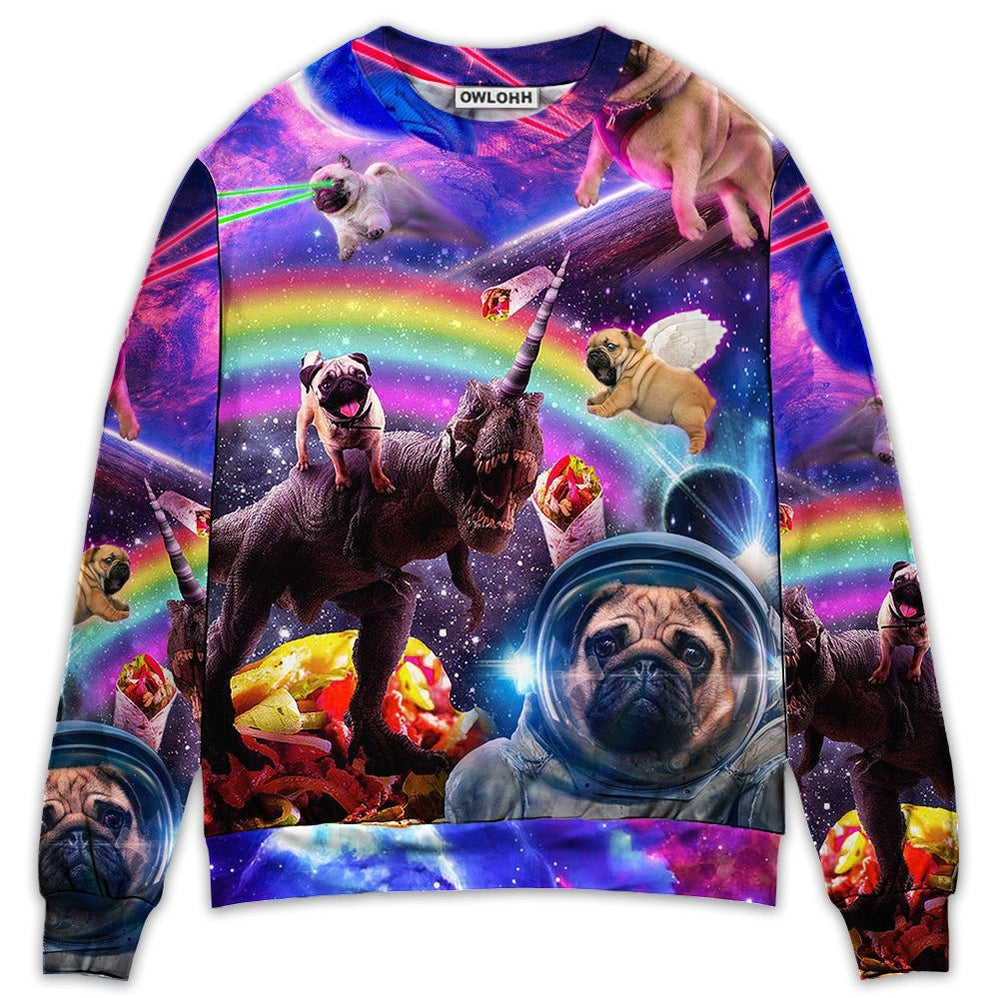 Sweater / S Pug Galaxy Rainbow Star T-Rex Style - Sweater - Ugly Christmas Sweaters - Owls Matrix LTD