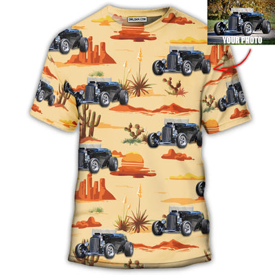 S Hot Rod Vintage Landscape Cowboy Custom Photo - Round Neck T-shirt - Owls Matrix LTD