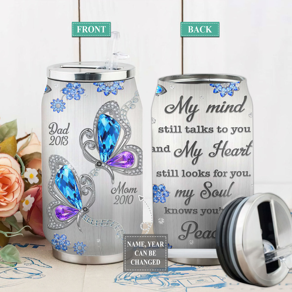 S Butterfly Jewelry Quote Butterflies Personalized - Soda Can Tumbler - Owls Matrix LTD