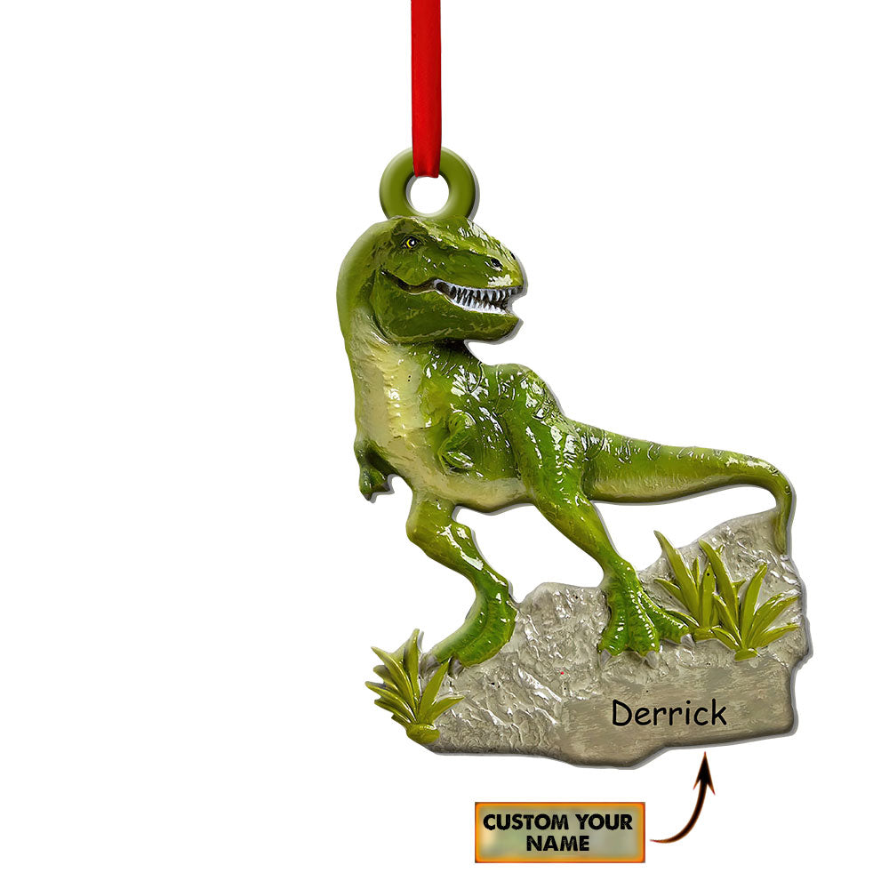 Dinosaur Jurassic World Green T-rex Personalized - Custom Shape Ornament - Owls Matrix LTD