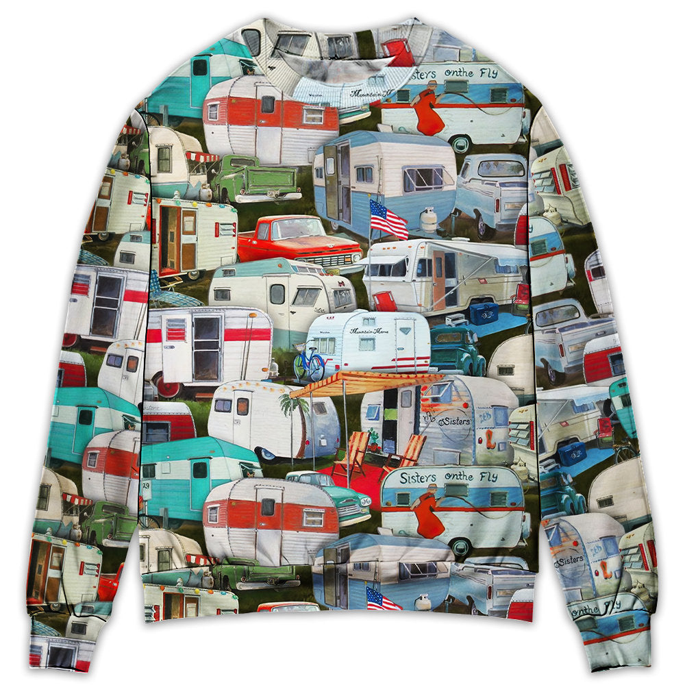 Camping Hippie Vans Packed Camping Life - Sweater - Ugly Christmas Sweaters - Owls Matrix LTD