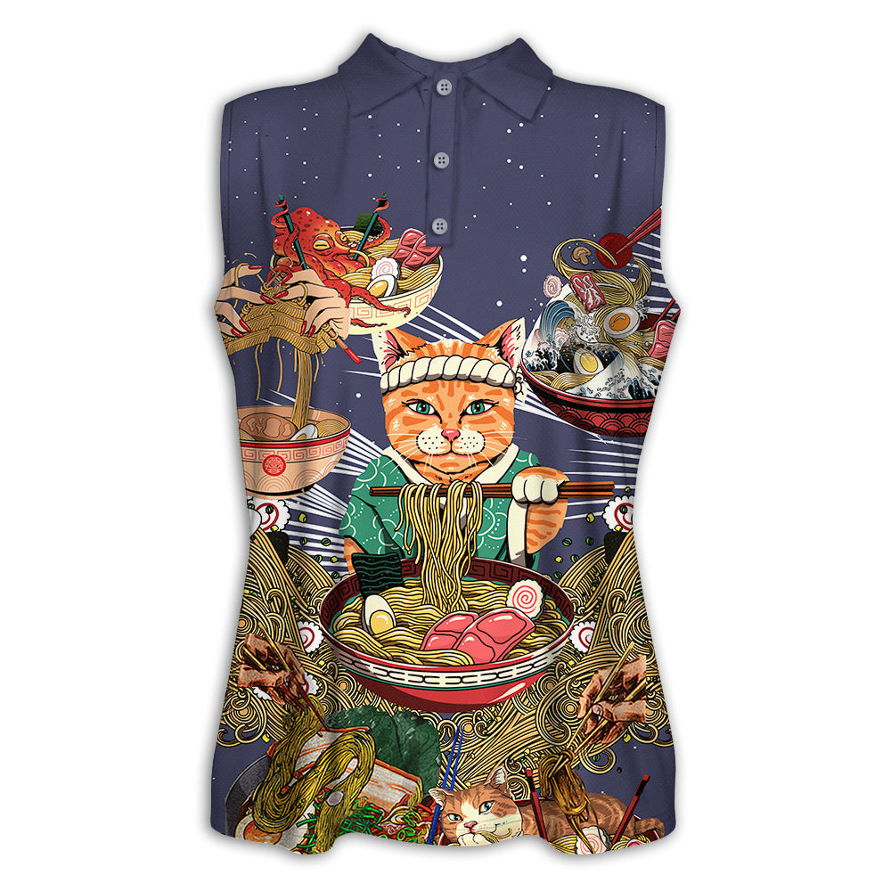 XS Cat Eating Ramen Lovely - Women's Polo Shirt - Owls Matrix LTD