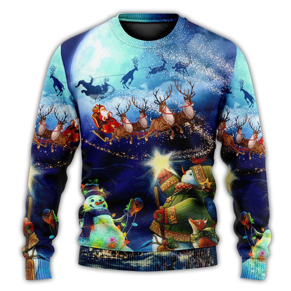 Christmas Sweater / S Christmas Rudolph Santa Claus Reindeer Snowman Light Art Style - Sweater - Ugly Christmas Sweaters - Owls Matrix LTD