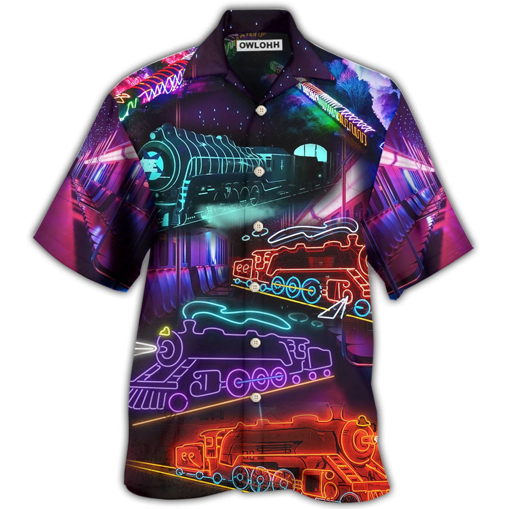 Hawaiian Shirt / Adults / S Train Neon Art Night Life - Hawaiian Shirt - Owls Matrix LTD