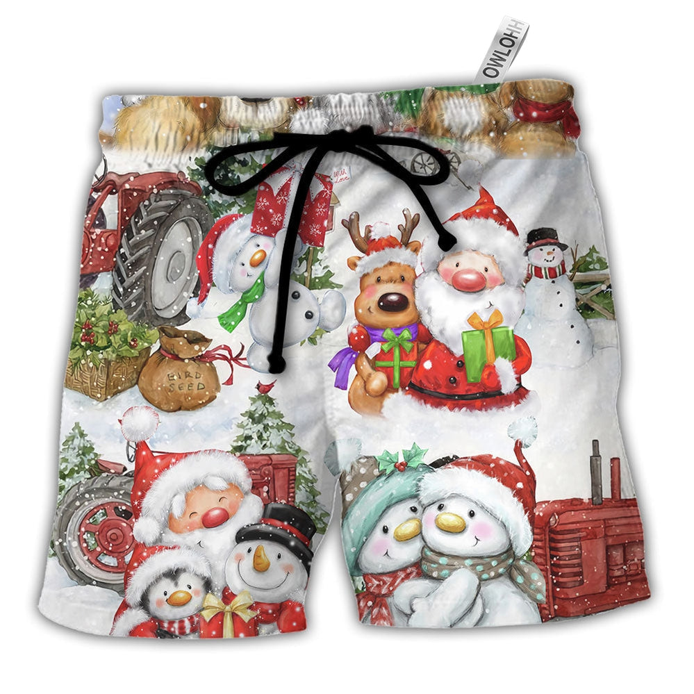 Beach Short / Adults / S Christmas Santa And Snowman Christmas Happy Together - Beach Short - Owls Matrix LTD