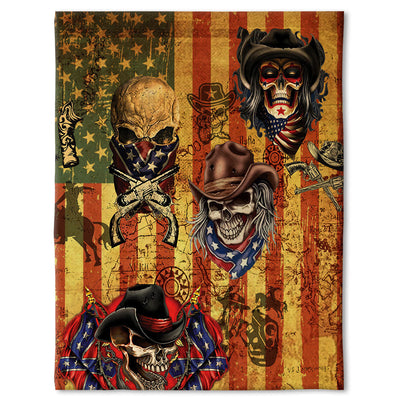 50" x 60" Skull Cowboy America Retro - Flannel Blanket - Owls Matrix LTD