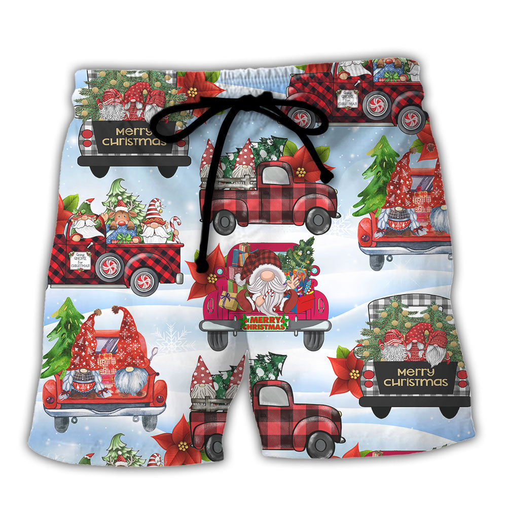 Beach Short / Adults / S Gnome And Christmas Truck Merry Xmas - Beach Short - Owls Matrix LTD