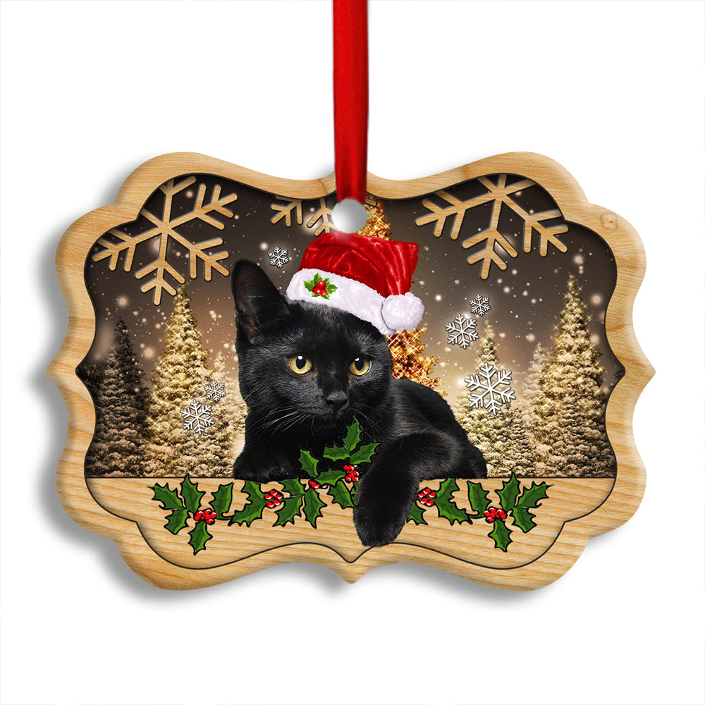 Pack 1 Christmas Black Cat Cute Kitty Cat Xmas - Horizontal Ornament - Owls Matrix LTD