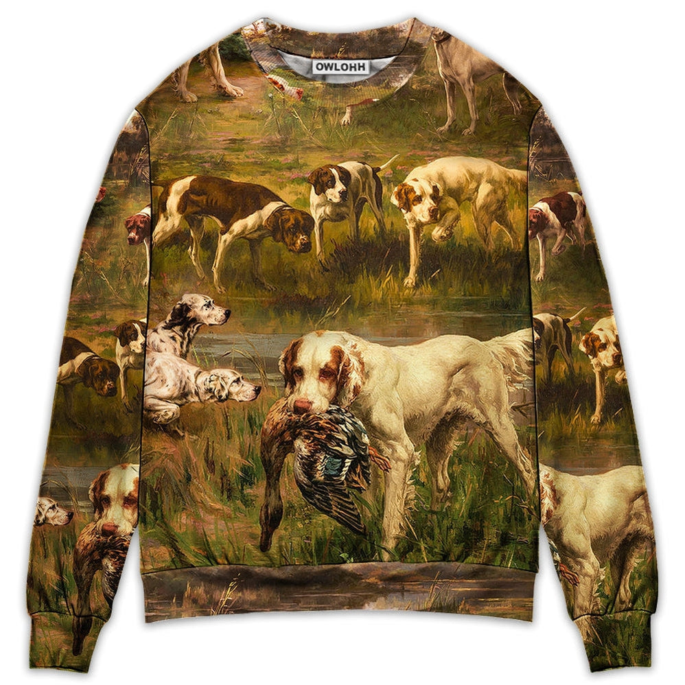 Hunting Dog Hunting Duck Art Style - Sweater - Ugly Christmas Sweaters - Owls Matrix LTD
