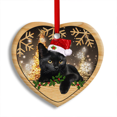 Pack 1 Christmas Black Cat Cute Kitty Cat Xmas - Heart Ornament - Owls Matrix LTD