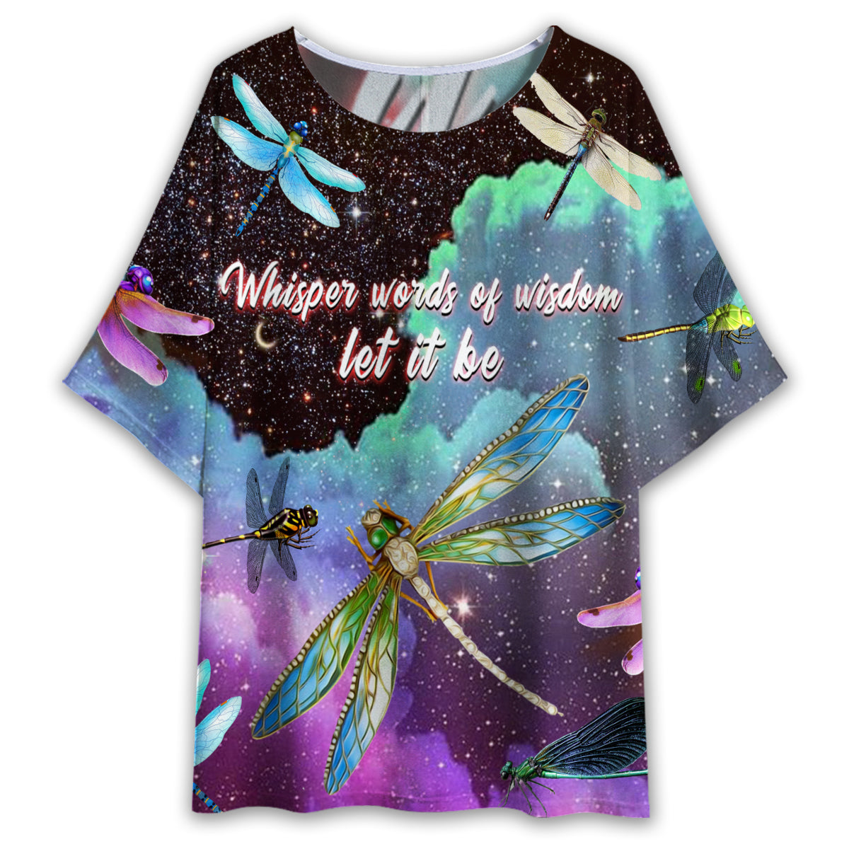 S Hippie Whisper Words of Wisdom Let It Be Dragonfly - Women's T-shirt With Bat Sleeve - Owls Matrix LTD