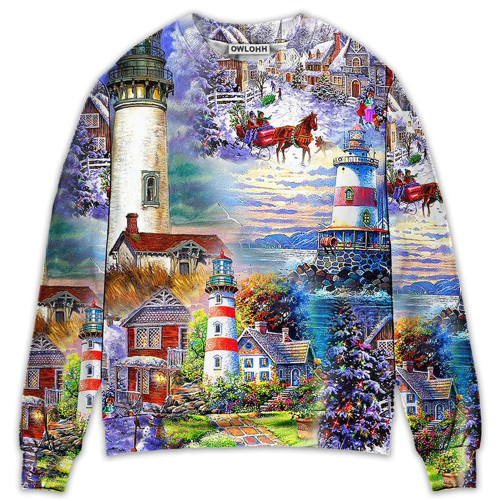 Sweater / S Lighthouse Christmas Santa Be A Lighthouse - Sweater - Ugly Christmas Sweaters - Owls Matrix LTD