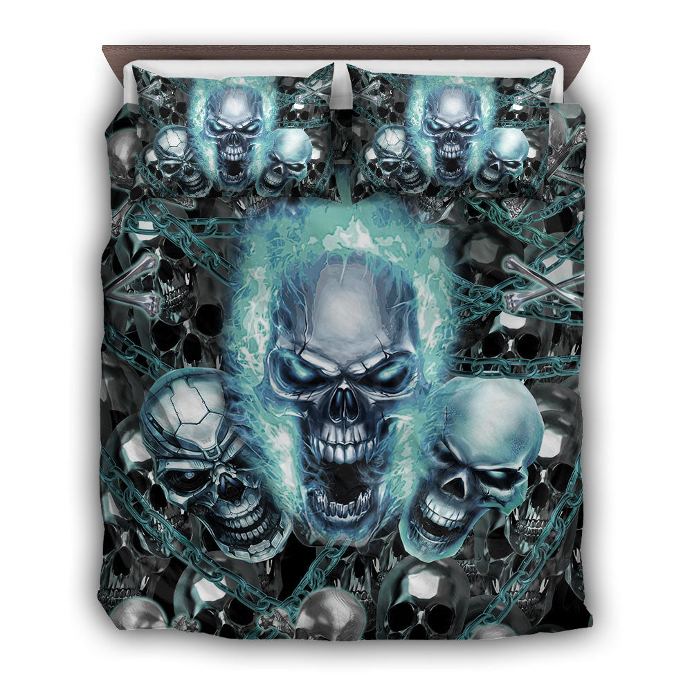 US / Twin (68" x 86") Skull Blue Flame Screaming - Bedding Cover - Owls Matrix LTD