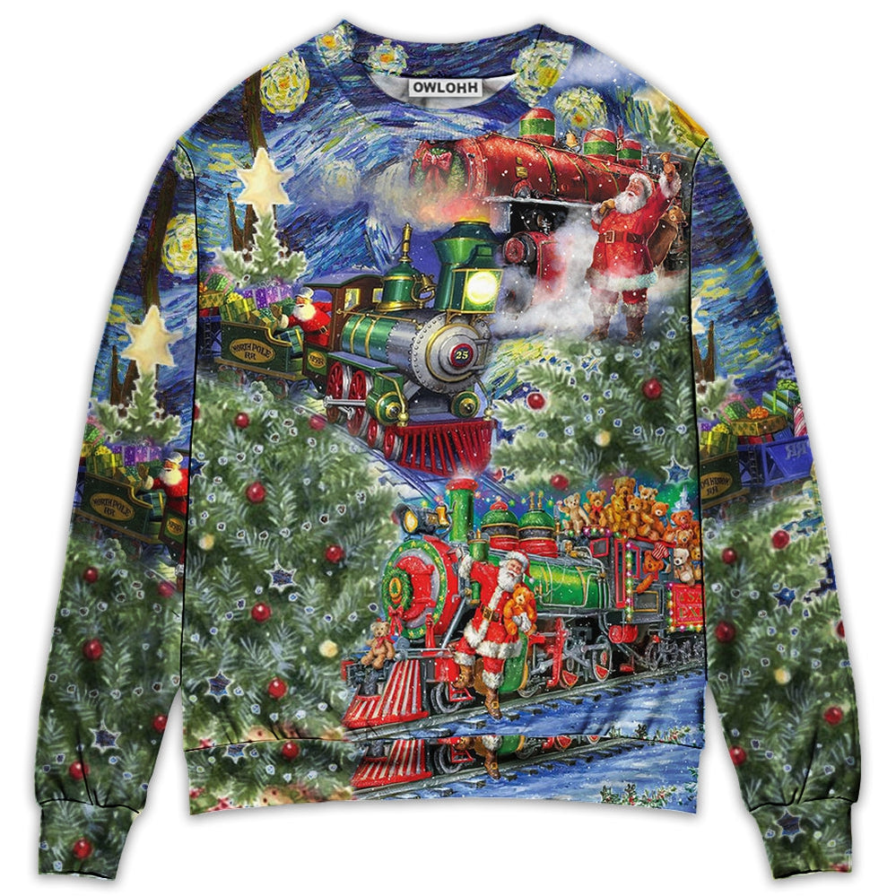 Sweater / S Christmas The Gift Train Arrives At The Wharf - Sweater - Ugly Christmas Sweaters - Owls Matrix LTD