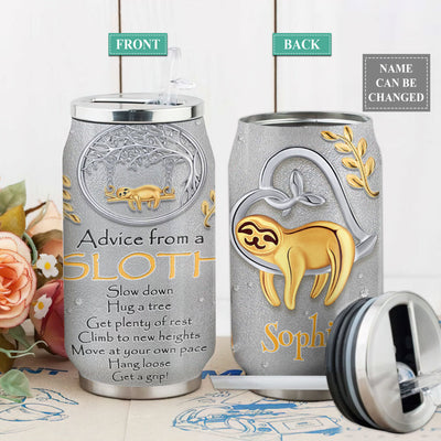 S Sloth Advice Jewelry Style Personalized - Soda Can Tumbler - Owls Matrix LTD