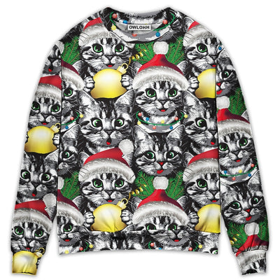 Sweater / S Christmas Meowy Xmas Cat Lover - Sweater - Ugly Christmas Sweaters - Owls Matrix LTD