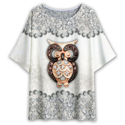 S Owl Jewelry Snow Flowers Silver - Women's T-shirt With Bat Sleeve - Owls Matrix LTD