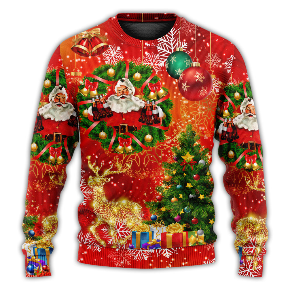 Christmas Sweater / S Christmas Santa Claus Drinking Christmas Tree Red Light - Sweater - Ugly Christmas Sweaters - Owls Matrix LTD