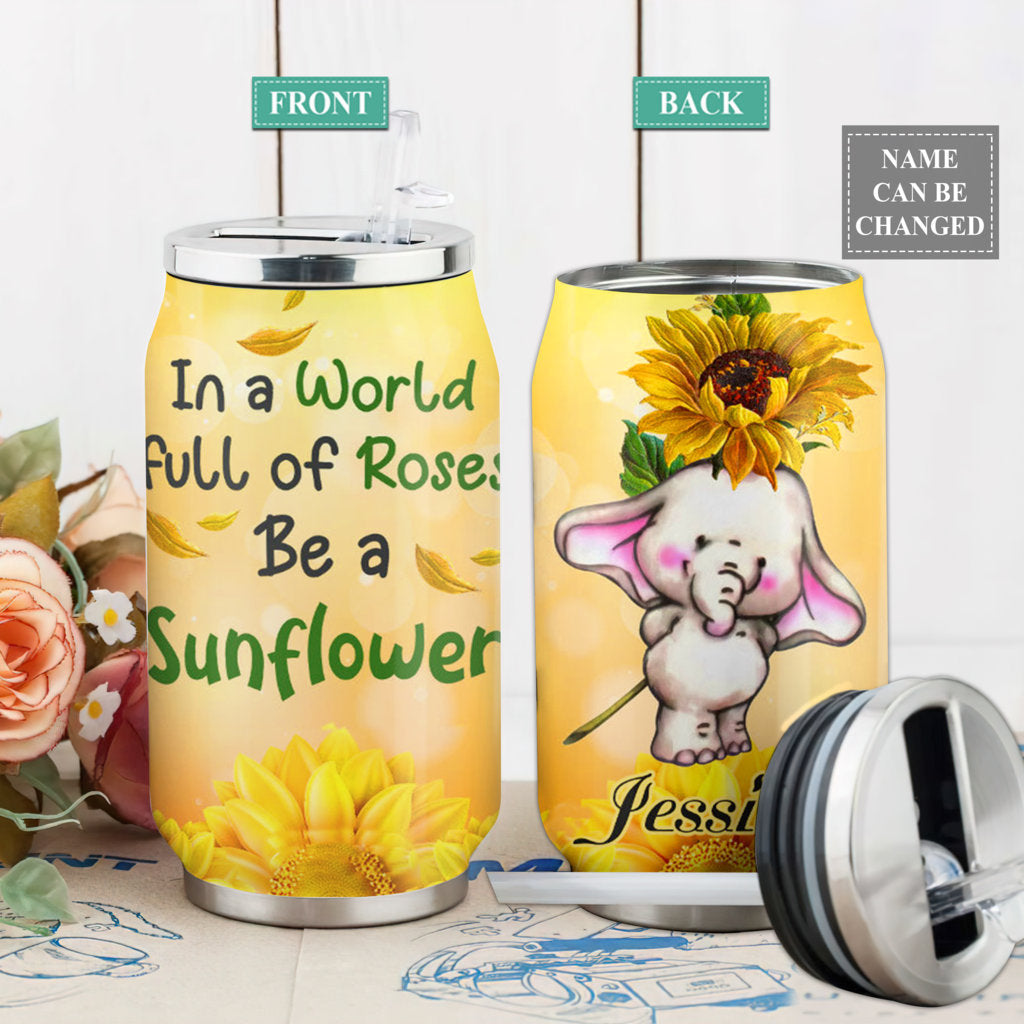 S Elephant And Sunflowers Full Of Roses Personalized - Soda Can Tumbler - Owls Matrix LTD