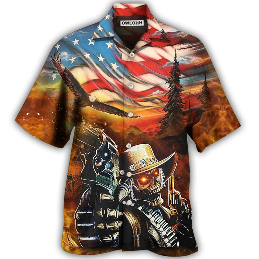 Hawaiian Shirt / Adults / S Skull Cowboy Shot Gun American Flag Vintage - Hawaiian Shirt - Owls Matrix LTD