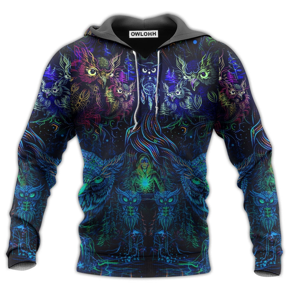 Owl And Witch Darkness Colorful - Hoodie - Owls Matrix LTD
