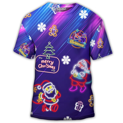 S Christmas Santa Neon Light Xmas Party - Round Neck T-shirt - Owls Matrix LTD