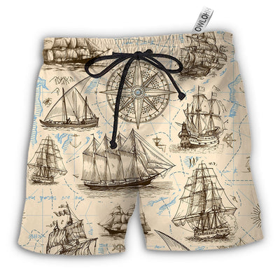 Beach Short / Adults / S Sailing Vintage Pirate Map - Beach Short - Owls Matrix LTD