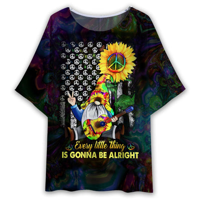 S Hippie Gnome Sunflower US Flag - Women's T-shirt With Bat Sleeve - Owls Matrix LTD