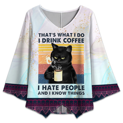 S Black Cat Coffee That's What I Do - V-neck T-shirt - Owls Matrix LTD