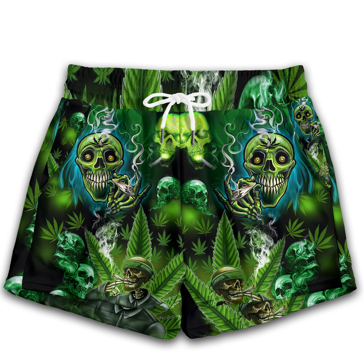 XS Skull So High Smoke Green Lighting - Women's Casual Shorts - Owls Matrix LTD