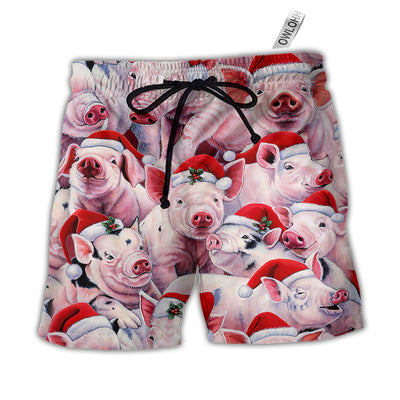 Beach Short / Adults / S Christmas Piggies Funny Xmas Is Coming Art Style - Beach Short - Owls Matrix LTD