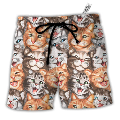 Beach Short / Adults / S Cat Cute Happy Life With Funny Little Cat - Beach Short - Owls Matrix LTD