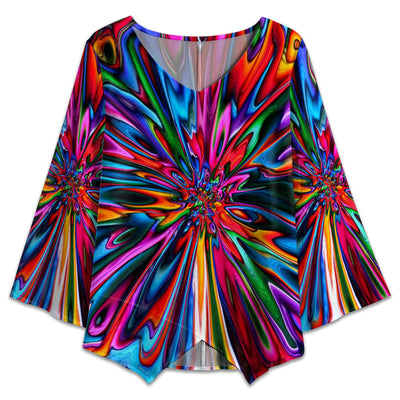 S Hippie Tie Dye Art - V-neck T-shirt - Owls Matrix LTD