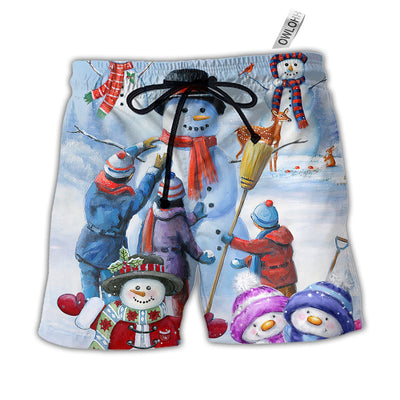 Beach Short / Adults / S Christmas Snowman Family In Love So Happy Xmas Art Style - Beach Short - Owls Matrix LTD