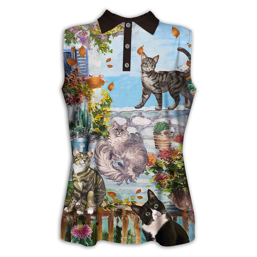 XS Cat Loves Home And Loves Summer - Women's Polo Shirt - Owls Matrix LTD