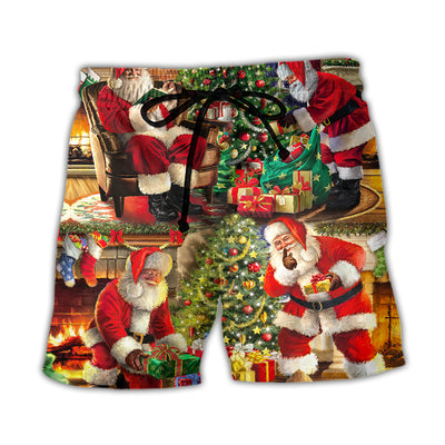 Beach Short / Adults / S Christmas Santa Claus Story Gift For Xmas Painting Style - Beach Short - Owls Matrix LTD