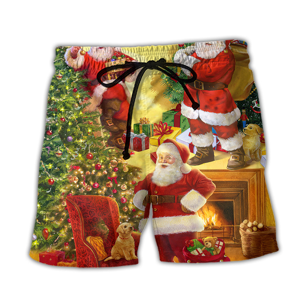 Beach Short / Adults / S Christmas Santa Claus Story Happy Xmas Art Style - Beach Short - Owls Matrix LTD