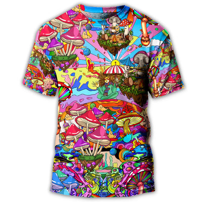 S Hippie Mushroom Hallucinogenic Psychedelic - Round Neck T-shirt - Owls Matrix LTD